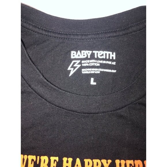 Baby Teith Size L Halloween T-Shirt Were Happy Here In The Happy House Black Tee - Picture 3 of 6